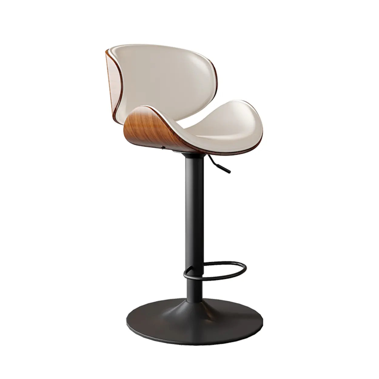 Swivel Bucket Leather Low Back Bar Stool with Footrest Image - 5