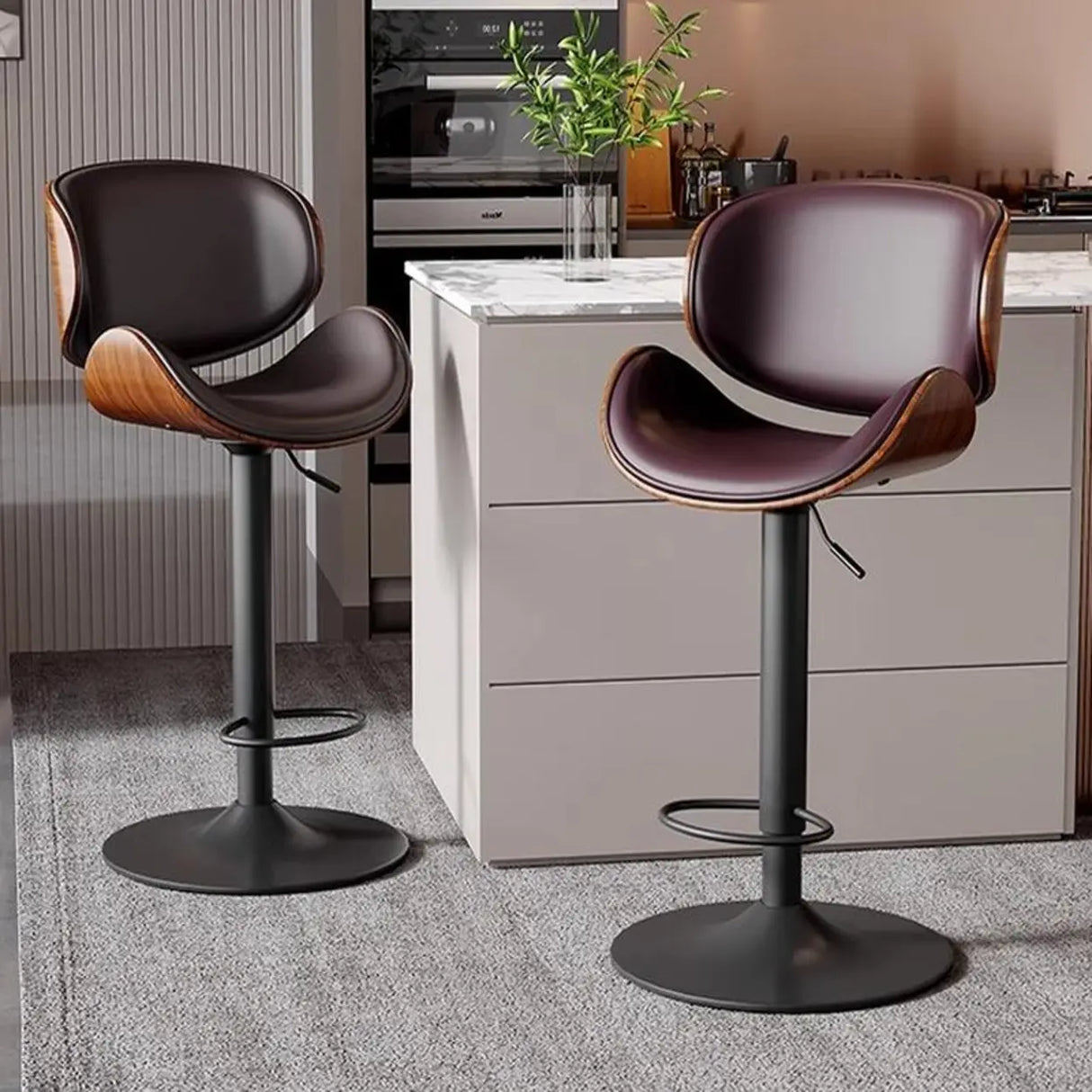 Swivel Bucket Leather Low Back Bar Stool with Footrest Image - 6