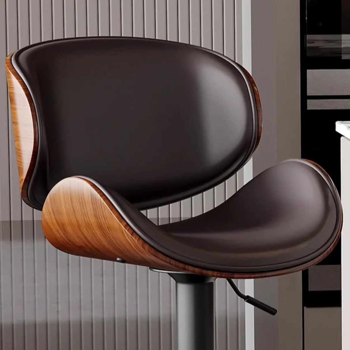 Swivel Bucket Leather Low Back Bar Stool with Footrest Image - 7