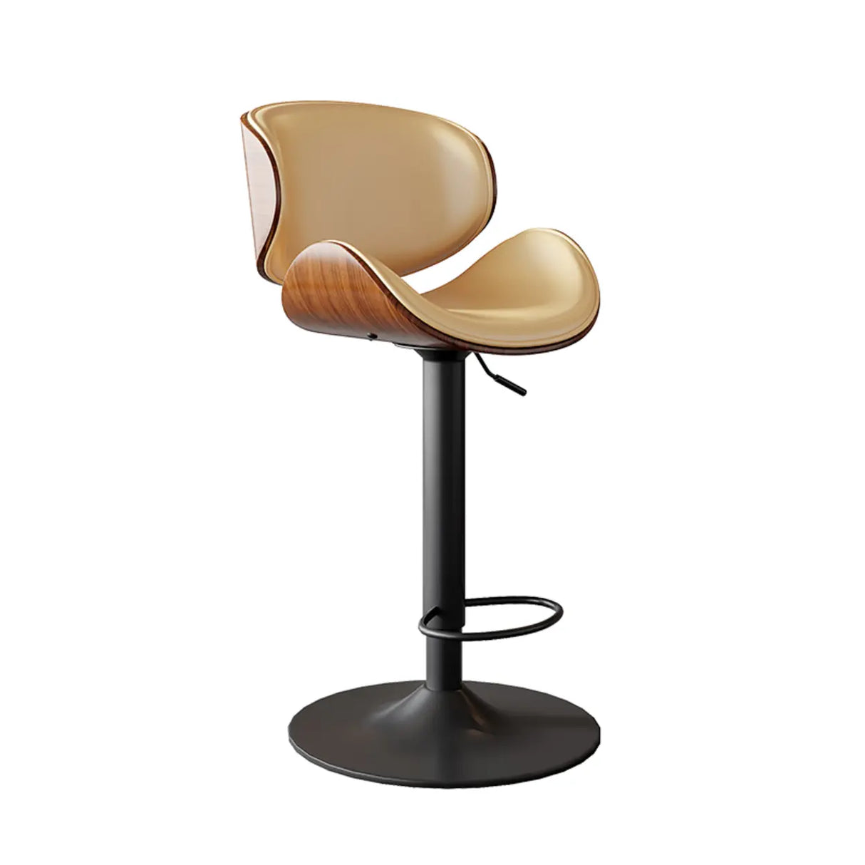 Swivel Bucket Leather Low Back Bar Stool with Footrest Image - 8