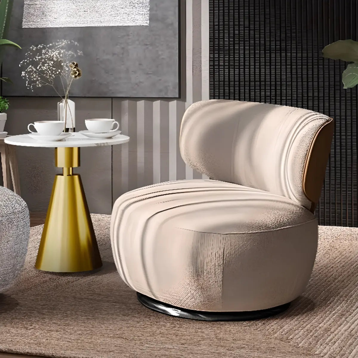 Swivel Cotton Linen Fixed Back Textured Side Chair Image - 1