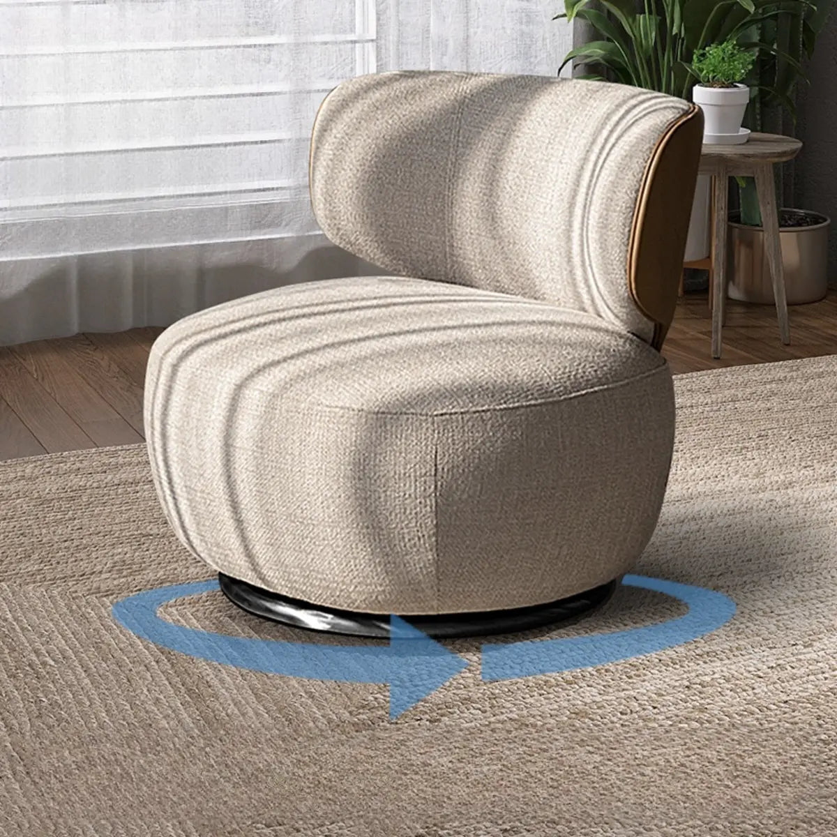 Swivel Cotton Linen Fixed Back Textured Side Chair Image - 2
