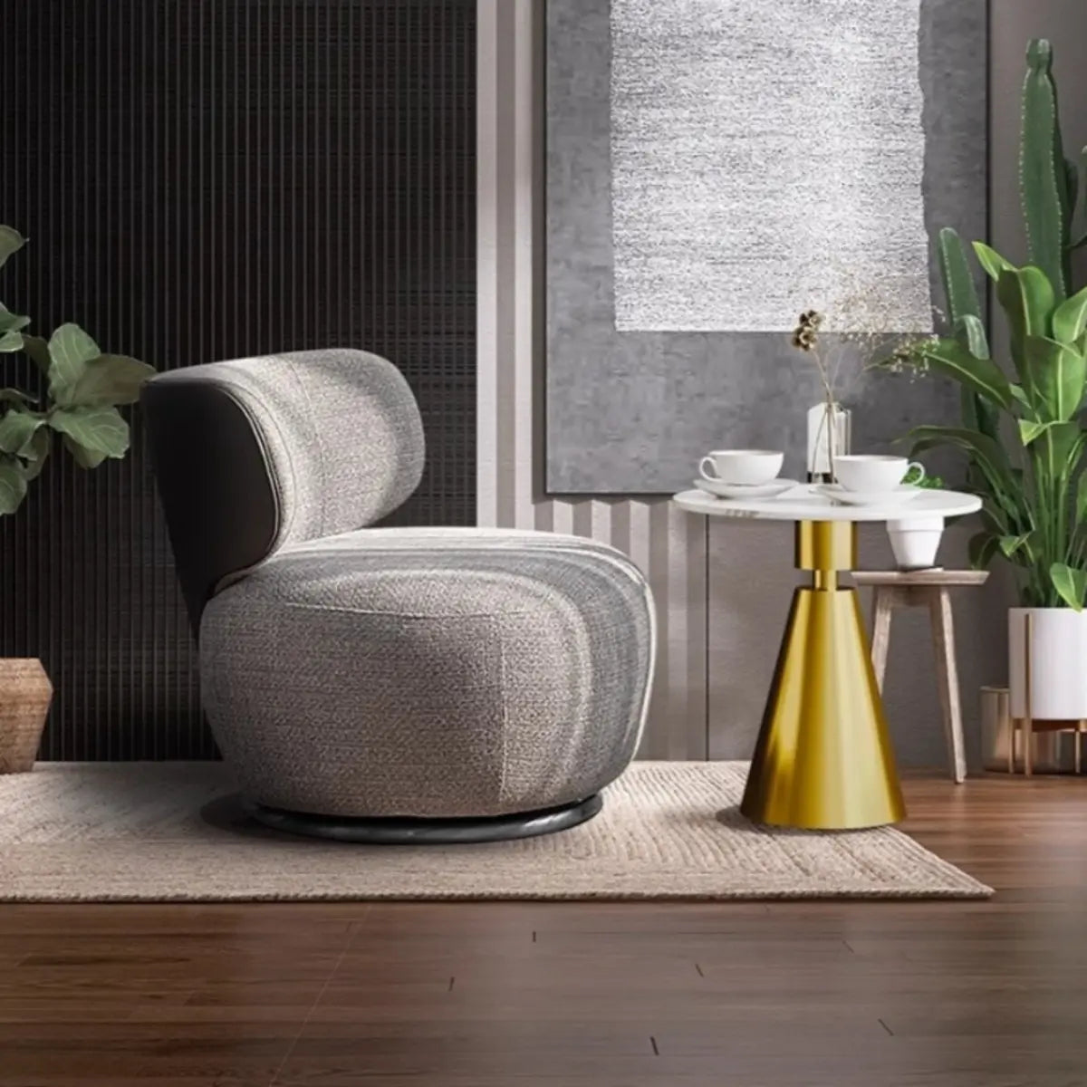 Swivel Cotton Linen Fixed Back Textured Side Chair Image - 5