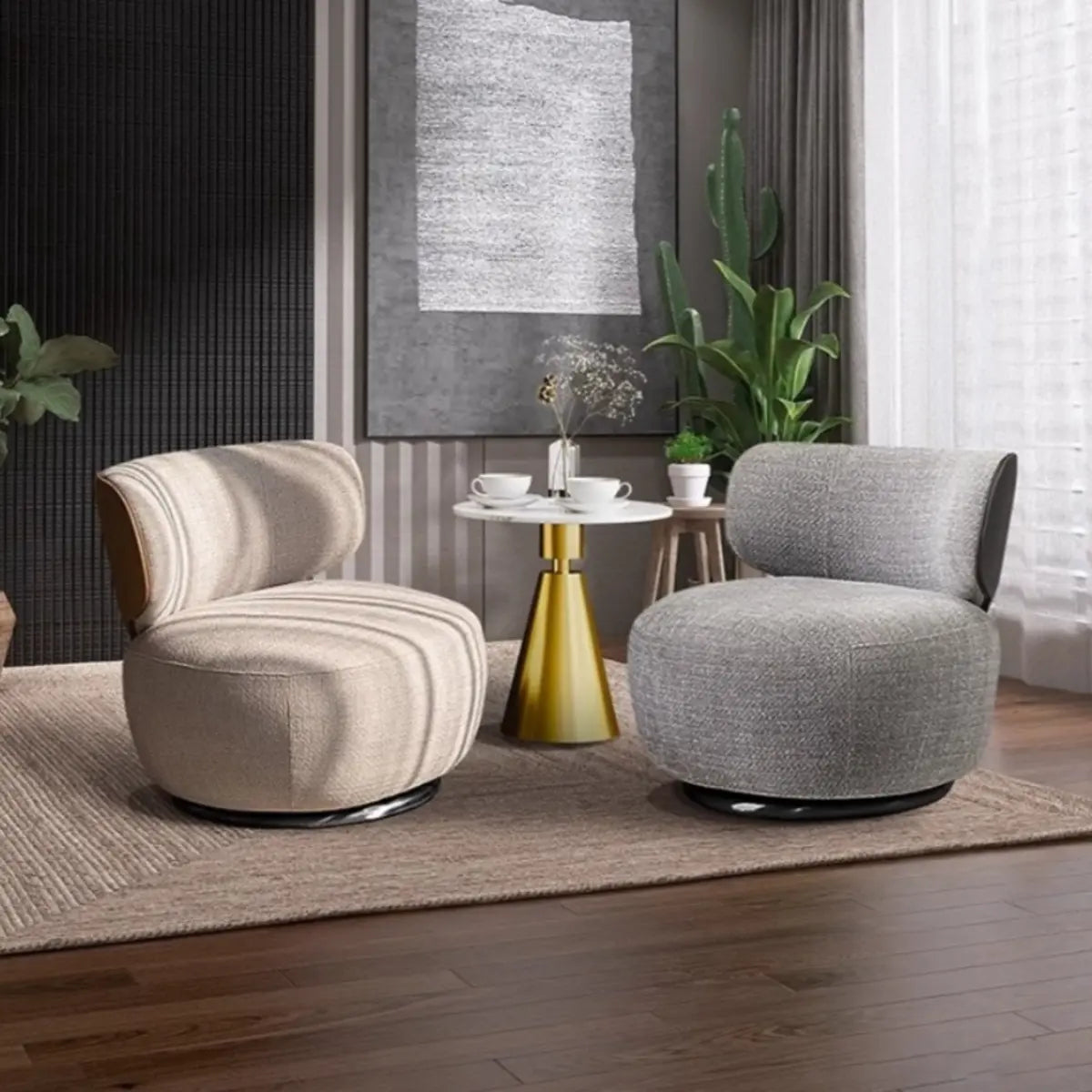 Swivel Cotton Linen Fixed Back Textured Side Chair Image - 6