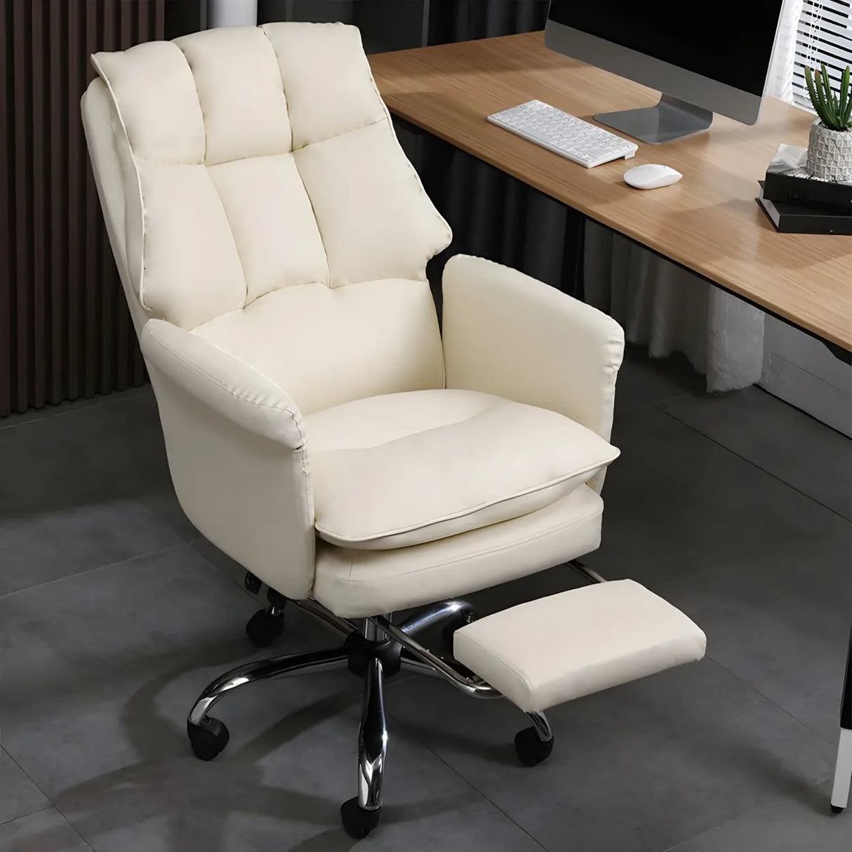 Swivel Ergonomic Leather Adjustable Footrest Office Chair Image - 1