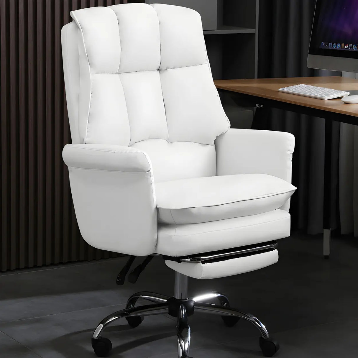Swivel Ergonomic Leather Adjustable Footrest Office Chair Image - 5