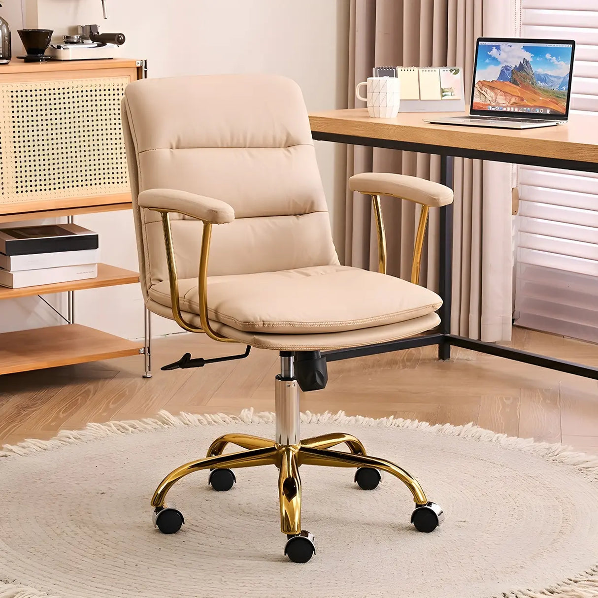 Swivel Ergonomic Leather Tilt Office Chair with Casters Image - 12