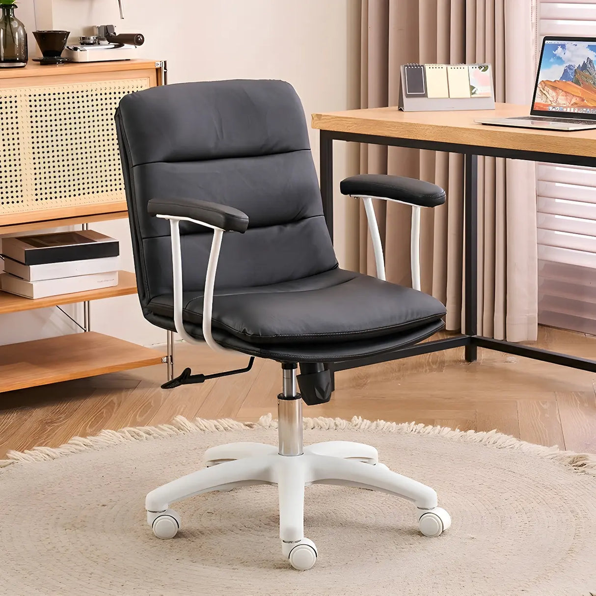 Swivel Ergonomic Leather Tilt Office Chair with Casters Image - 14