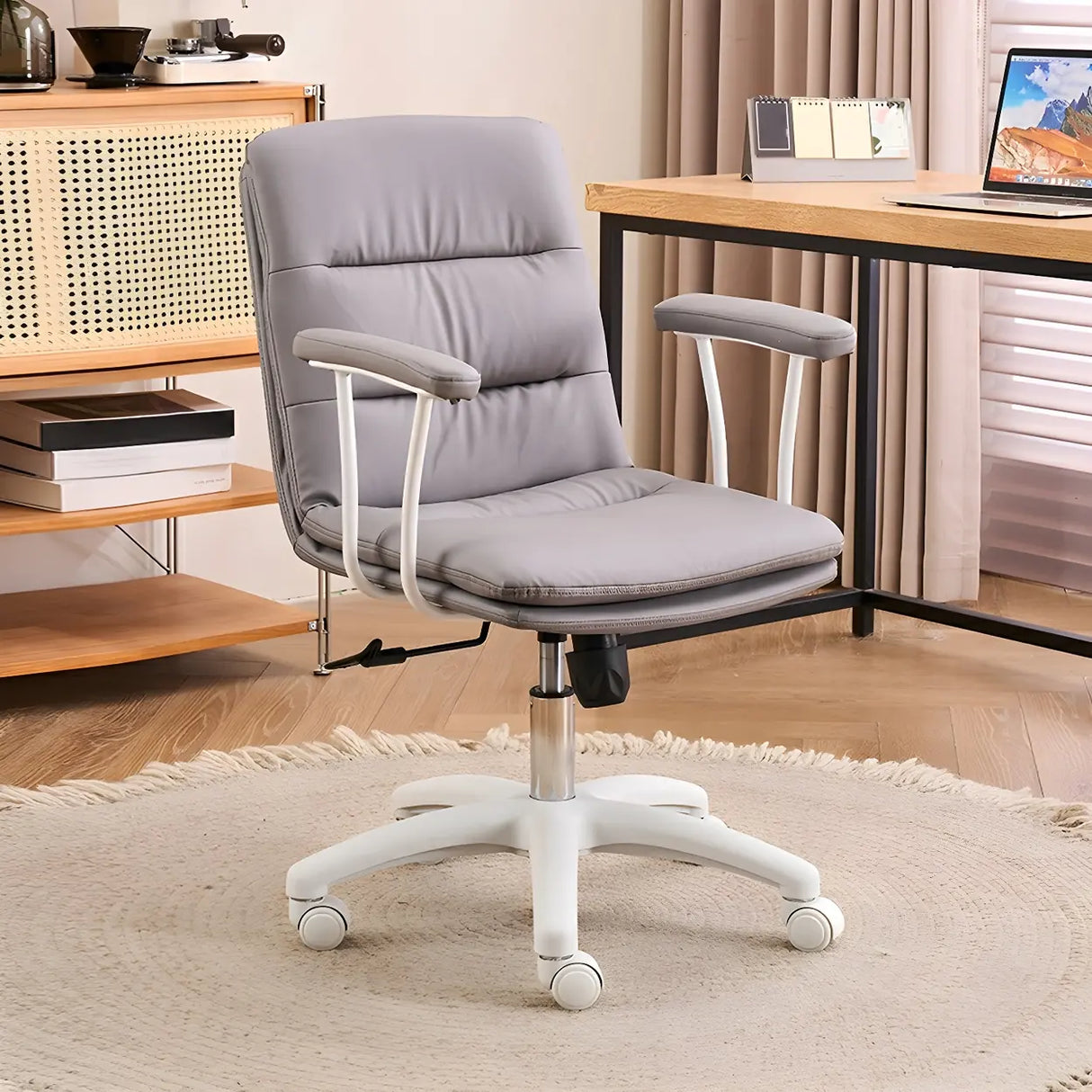 Swivel Ergonomic Leather Tilt Office Chair with Casters Image - 15