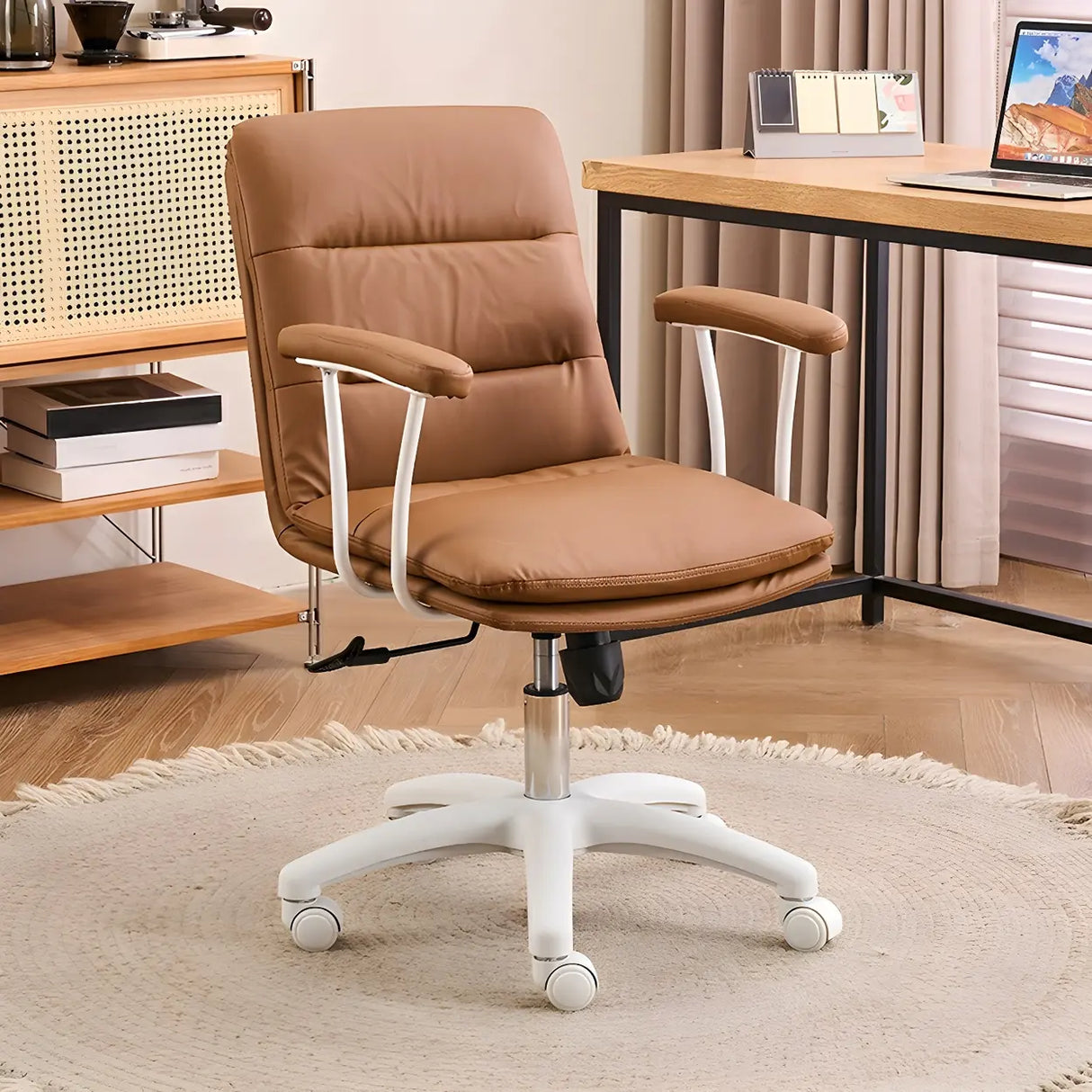 Swivel Ergonomic Leather Tilt Office Chair with Casters Image - 16
