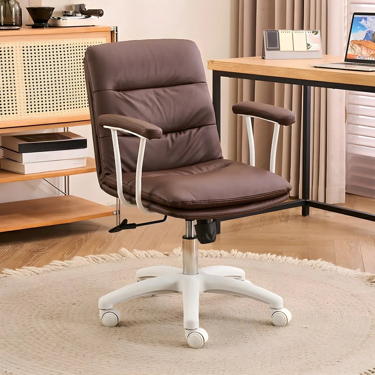Swivel Ergonomic Leather Tilt Office Chair with Casters Image - 17