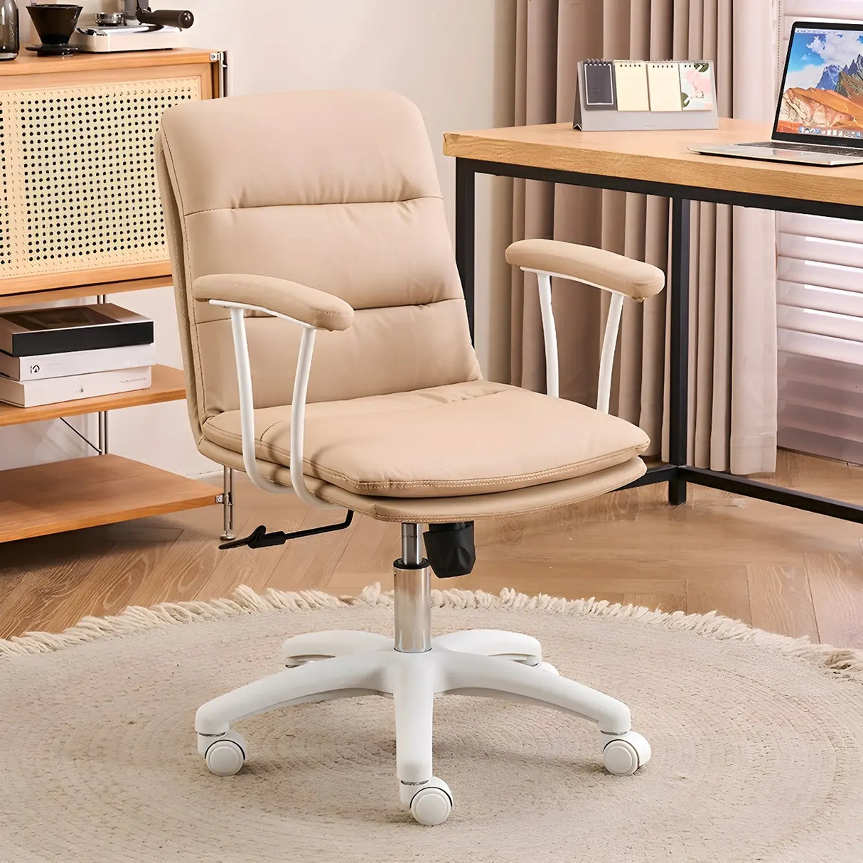 Swivel Ergonomic Leather Tilt Office Chair with Casters Image - 19