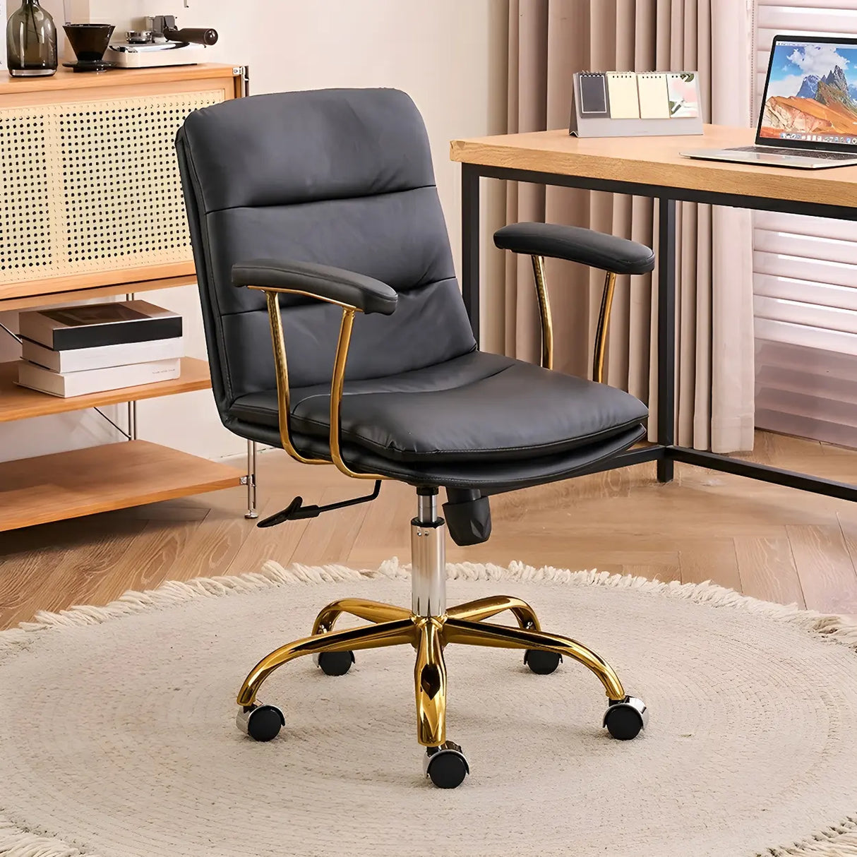 Swivel Ergonomic Leather Tilt Office Chair with Casters Image - 2