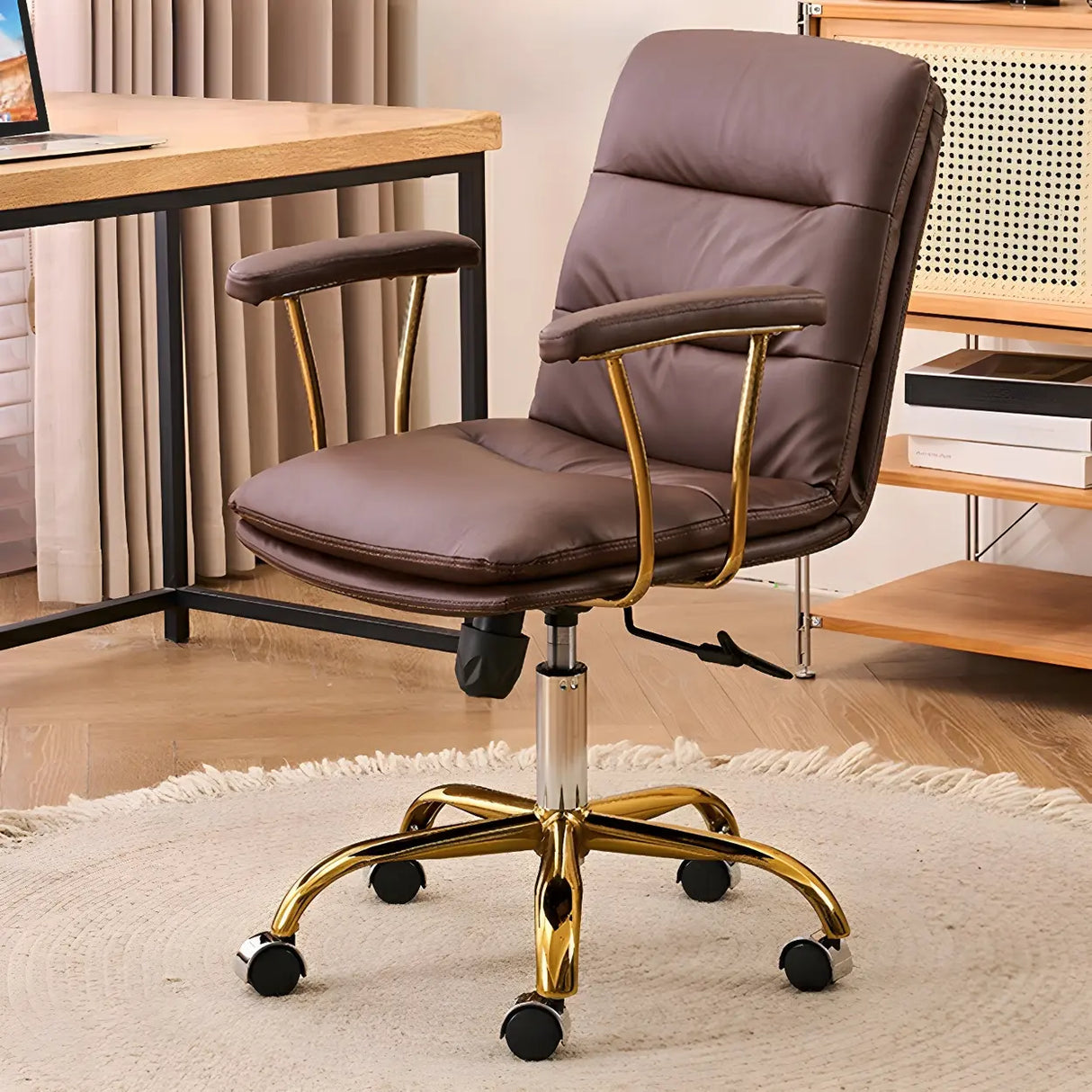 Swivel Ergonomic Leather Tilt Office Chair with Casters Image - 3