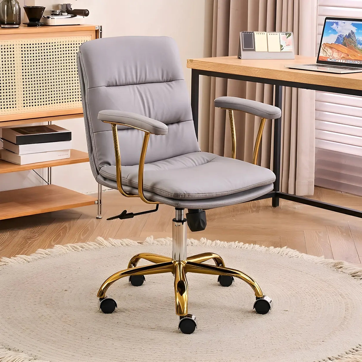 Swivel Ergonomic Leather Tilt Office Chair with Casters Image - 4