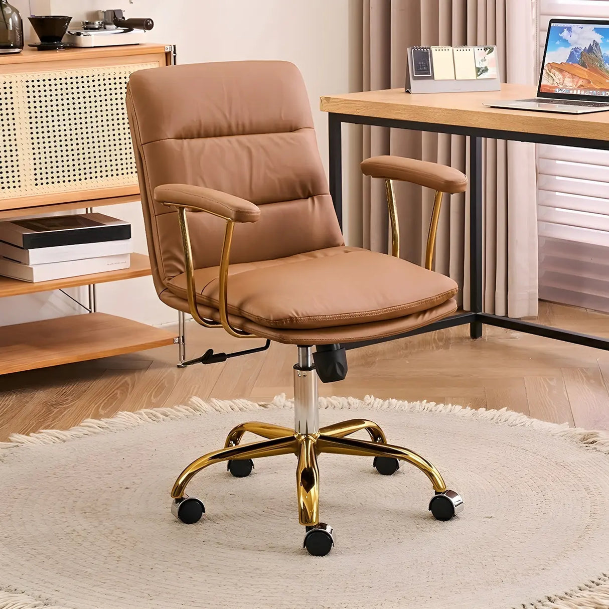Swivel Ergonomic Leather Tilt Office Chair with Casters Image - 5