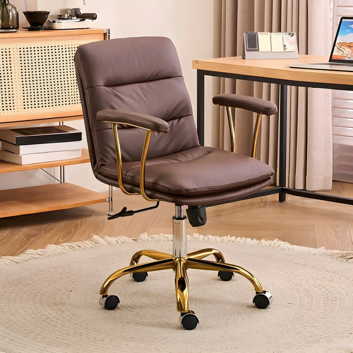 Swivel Ergonomic Leather Tilt Office Chair with Casters Image - 7