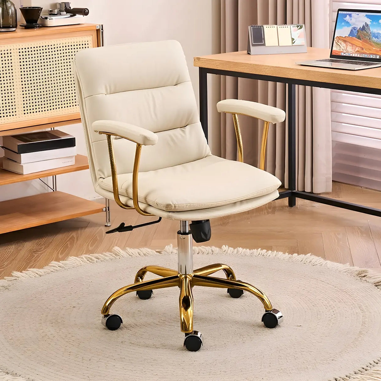 Swivel Ergonomic Leather Tilt Office Chair with Casters Image - 9