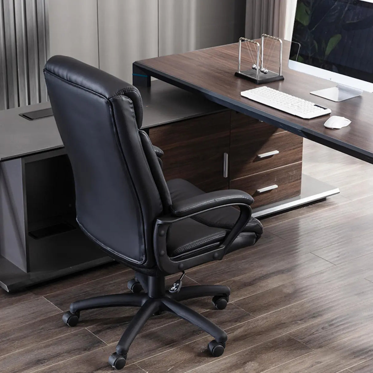 Swivel Executive Leather Upholstery Black Office Chair Image - 3