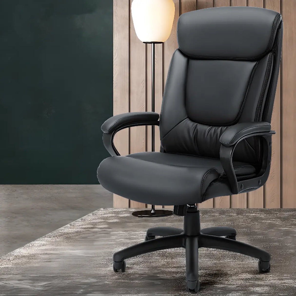 Swivel Executive Leather Upholstery Black Office Chair Image - 4