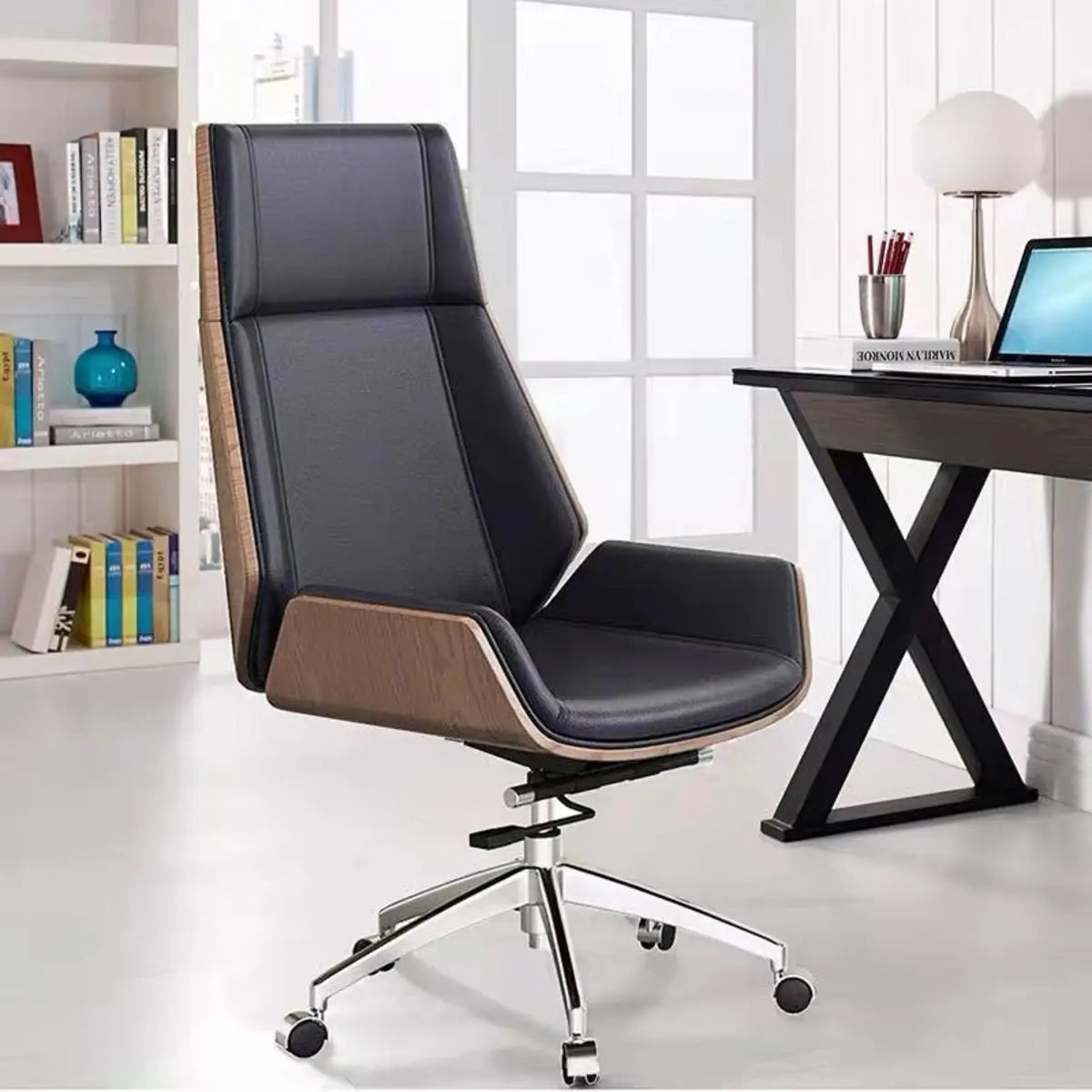 Swivel Faux Leather Adjustable Back Angle Office Chair Image - 2