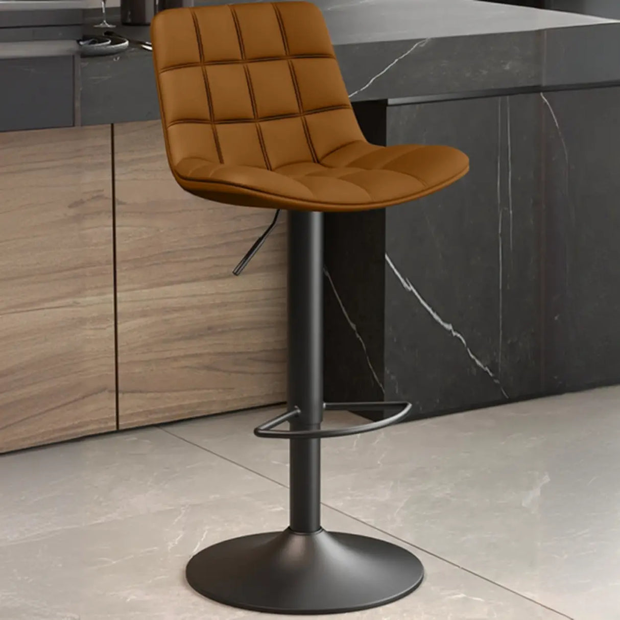 Swivel Faux Leather Saddle Seat Bar Stool with Back Image - 11