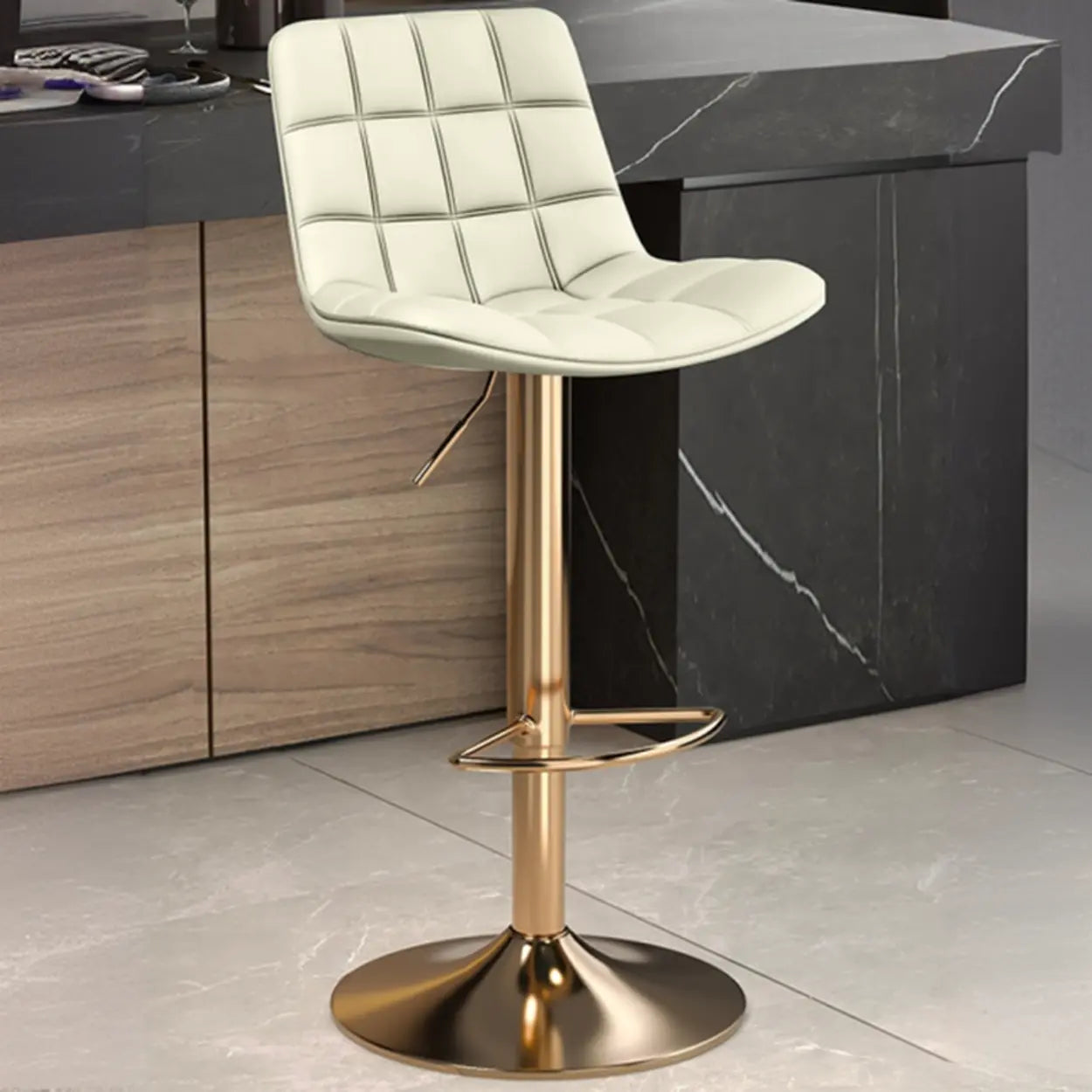 Swivel Faux Leather Saddle Seat Bar Stool with Back Image - 14