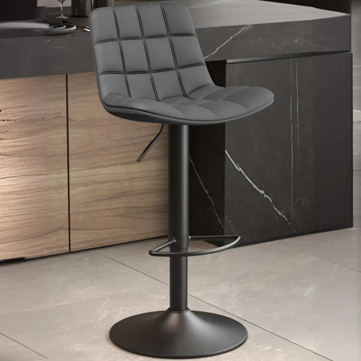 Swivel Faux Leather Saddle Seat Bar Stool with Back Image - 15