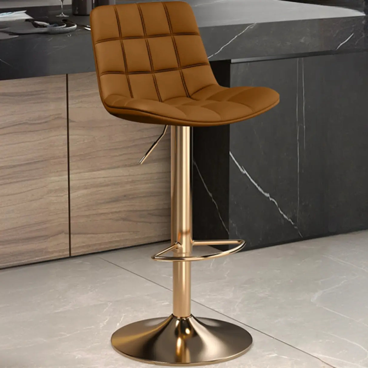 Swivel Faux Leather Saddle Seat Bar Stool with Back Image - 16