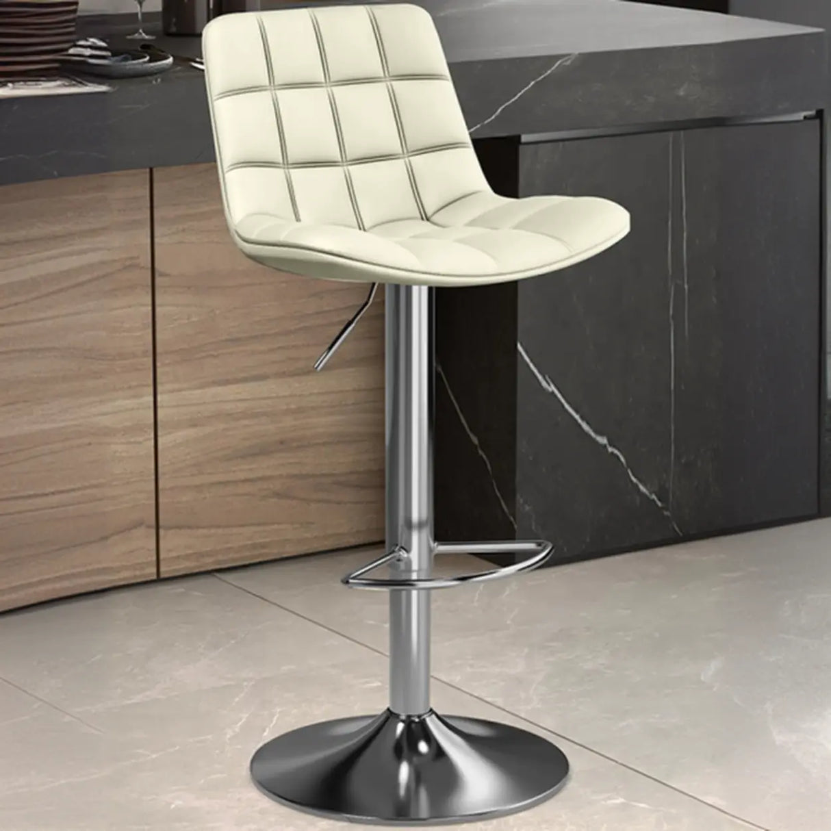 Swivel Faux Leather Saddle Seat Bar Stool with Back Image - 22