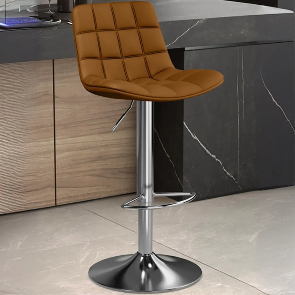 Swivel Faux Leather Saddle Seat Bar Stool with Back Image - 23