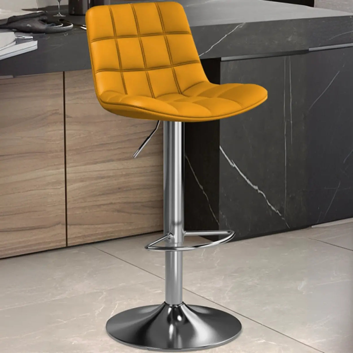 Swivel Faux Leather Saddle Seat Bar Stool with Back Image - 26