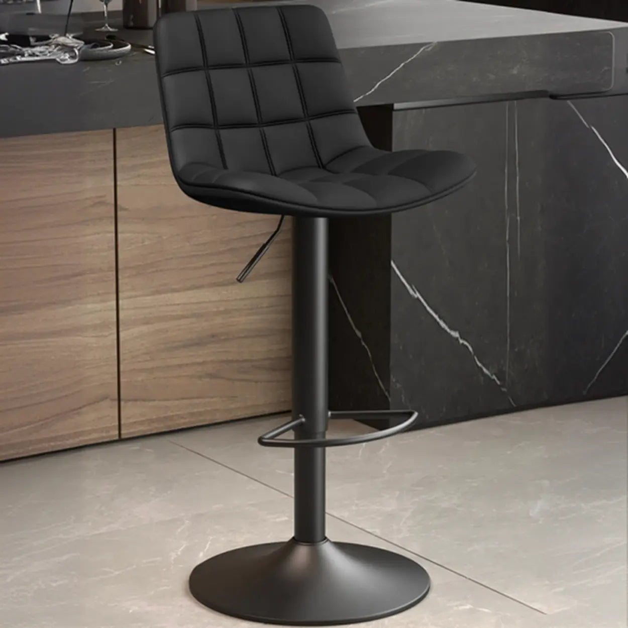 Swivel Faux Leather Saddle Seat Bar Stool with Back Image - 2