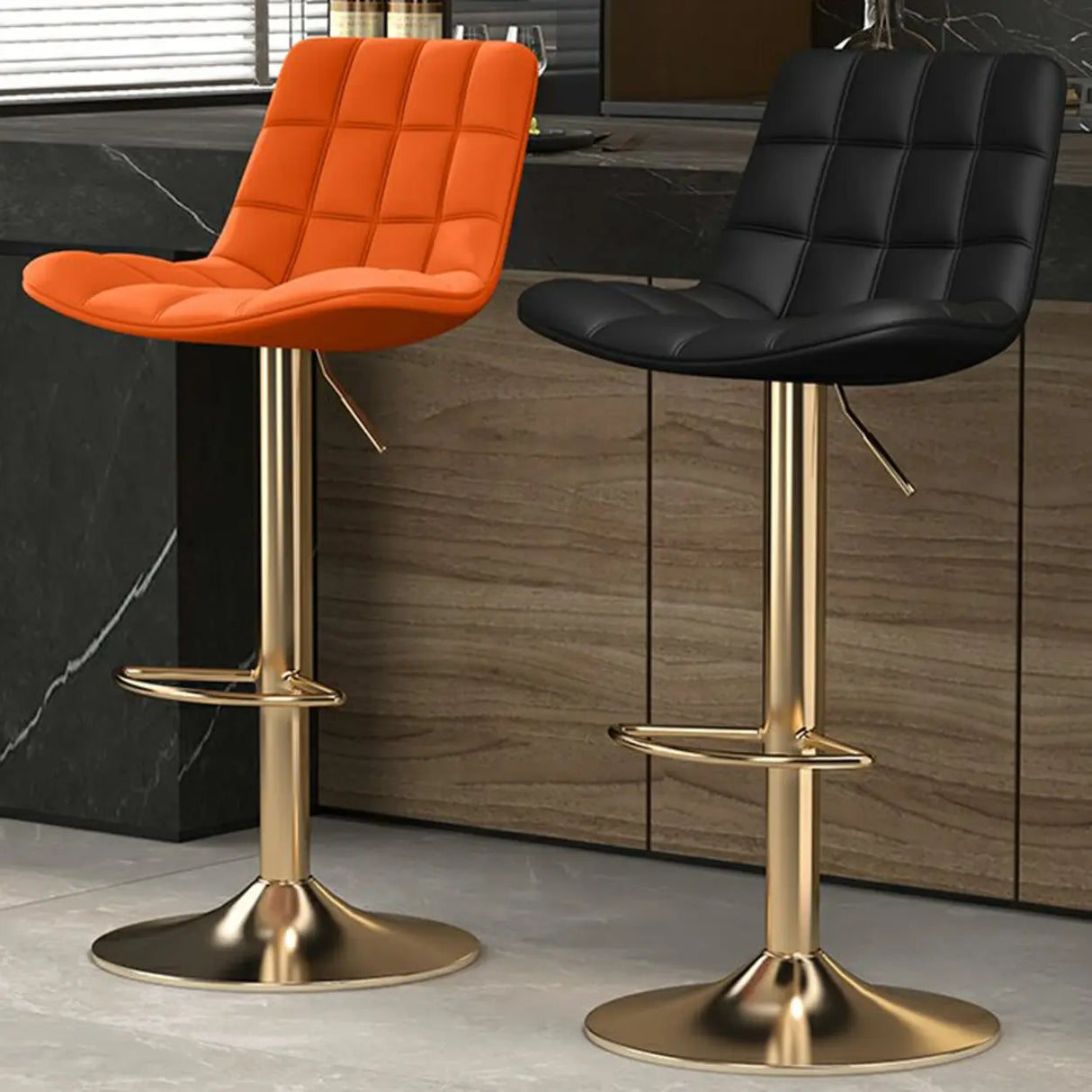 Swivel Faux Leather Saddle Seat Bar Stool with Back Image - 3