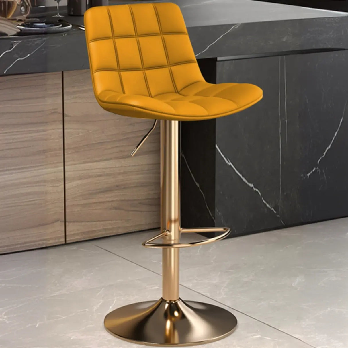 Swivel Faux Leather Saddle Seat Bar Stool with Back Image - 4
