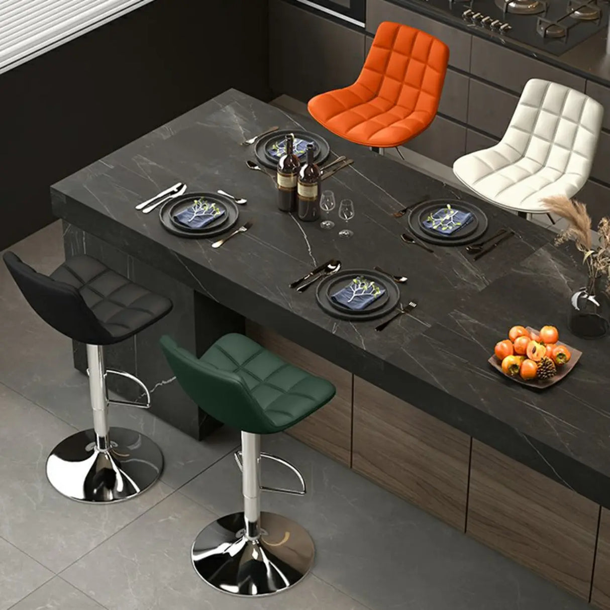 Swivel Faux Leather Saddle Seat Bar Stool with Back Image - 5