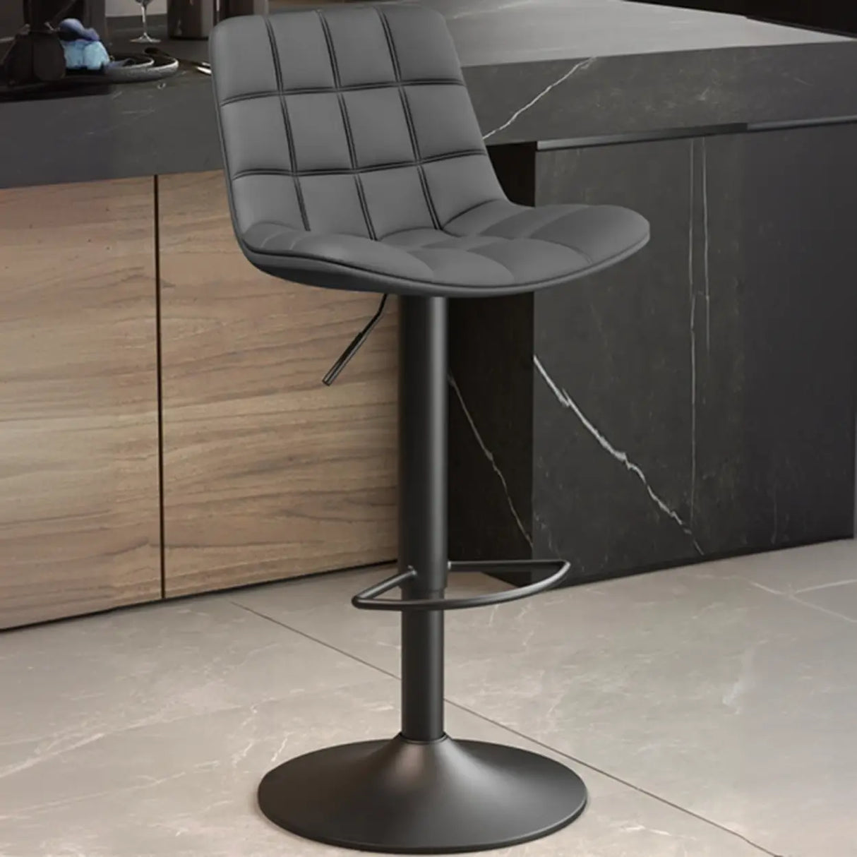 Swivel Faux Leather Saddle Seat Bar Stool with Back Image - 8
