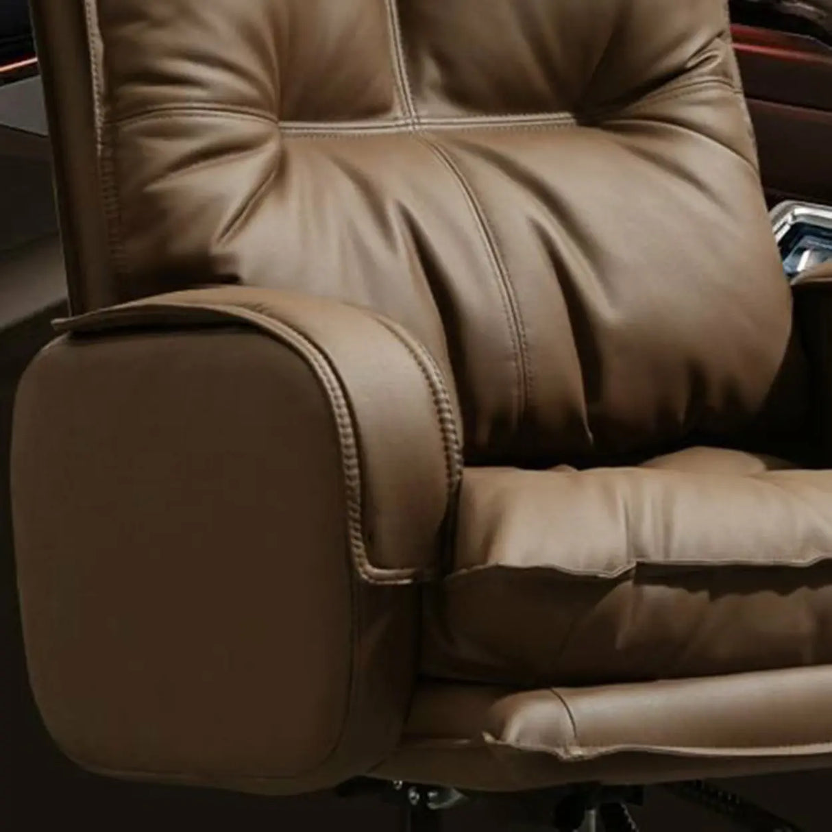 Swivel Fixed Arms Ergonomic Recliner Leather Office Chair Image - 12