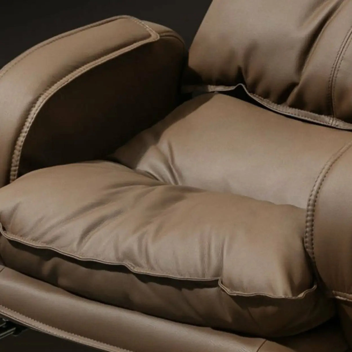 Swivel Fixed Arms Ergonomic Recliner Leather Office Chair Image - 17