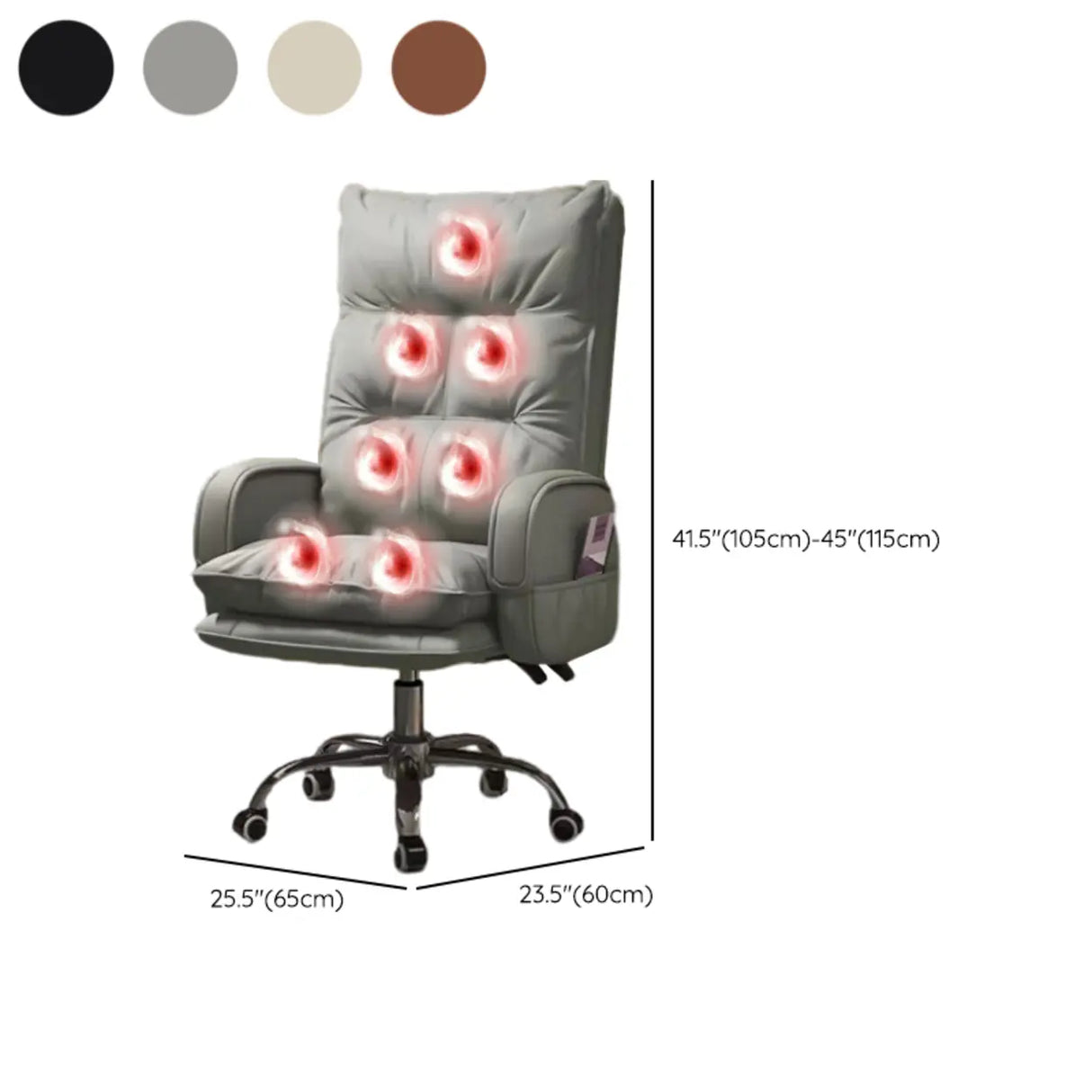 Swivel Fixed Arms Ergonomic Recliner Leather Office Chair