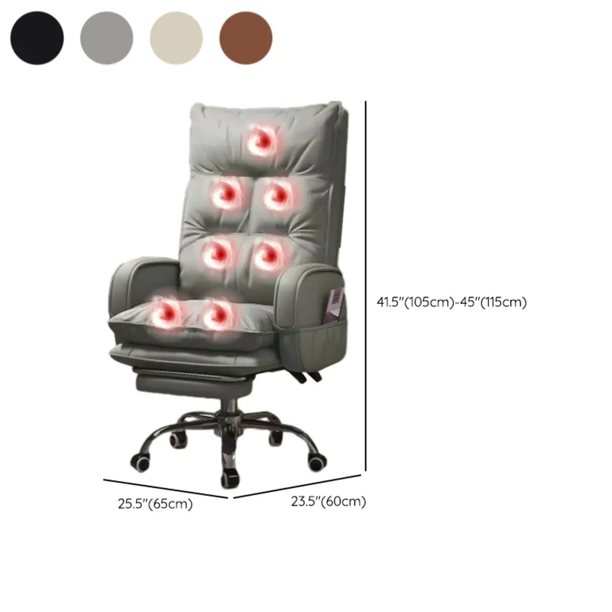 Swivel Fixed Arms Ergonomic Recliner Leather Office Chair Image - 20