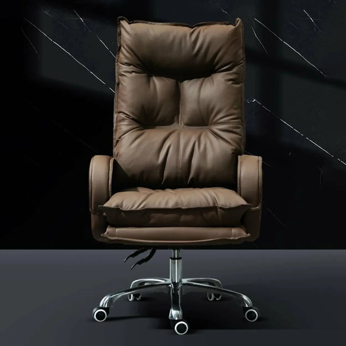 Swivel Fixed Arms Ergonomic Recliner Leather Office Chair Image - 5