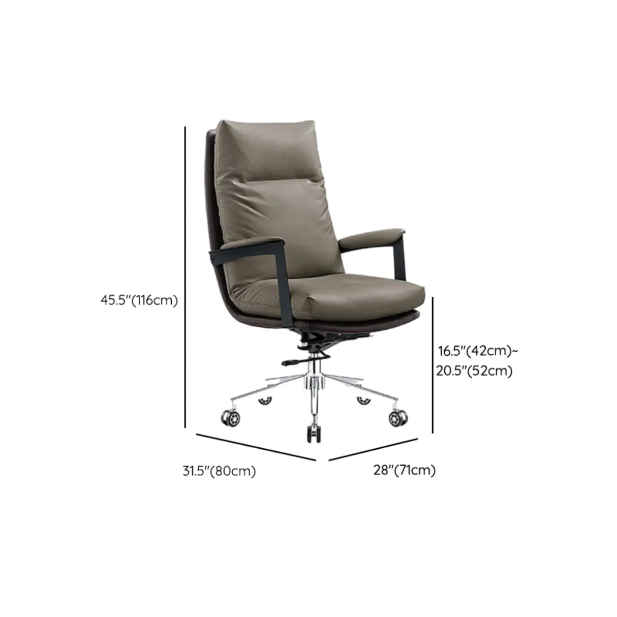 Swivel Gray Steel Frame Leather Office Chair with Wheels Image - 13