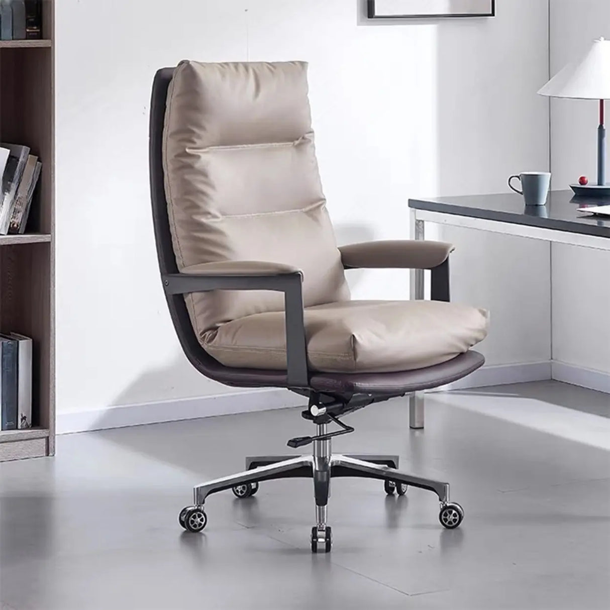 Swivel Gray Steel Frame Leather Office Chair with Wheels Image - 1