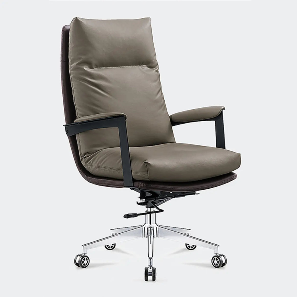 Swivel Gray Steel Frame Leather Office Chair with Wheels Image - 2