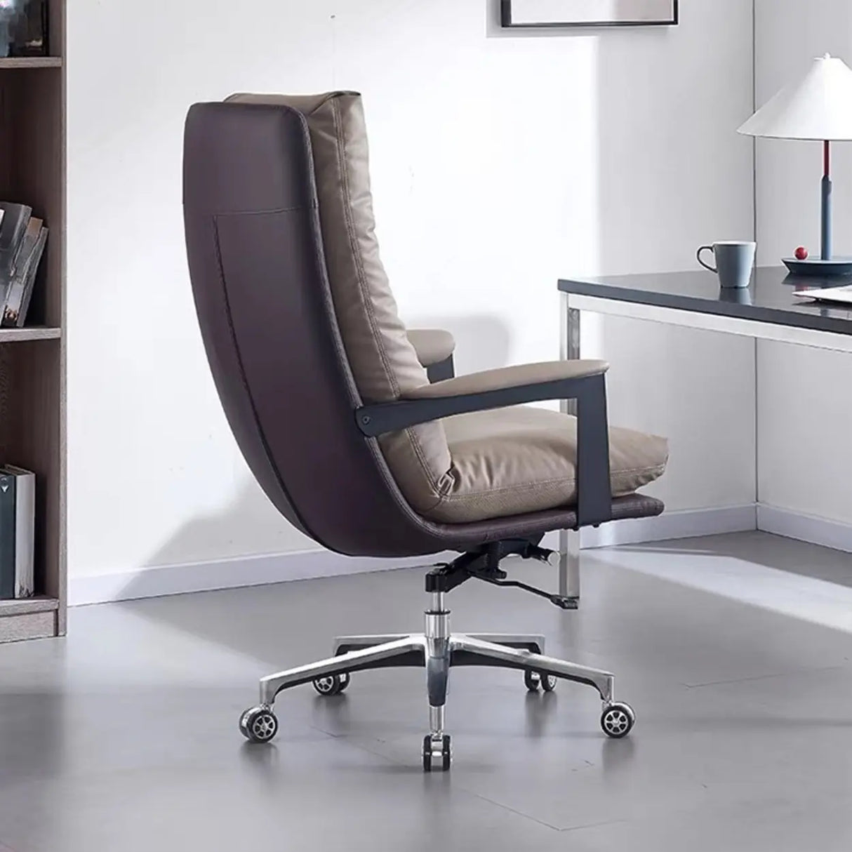 Swivel Gray Steel Frame Leather Office Chair with Wheels Image - 5