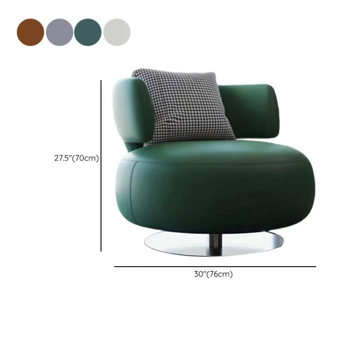 Swivel Green Leather Track Arms Fixed Back Arm Chair