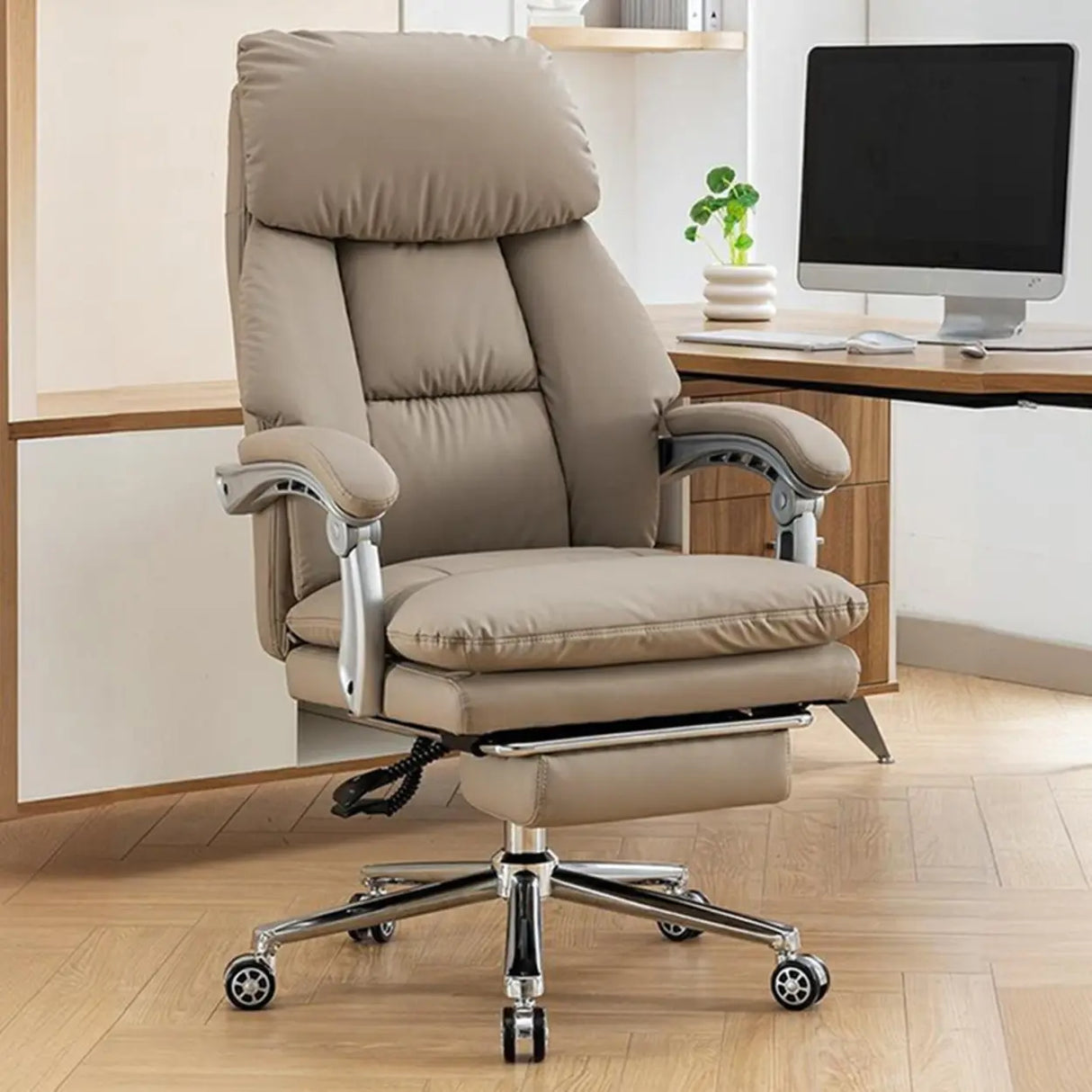 Swivel High-Back Faux Leather Office Chair with Headrest Image - 1