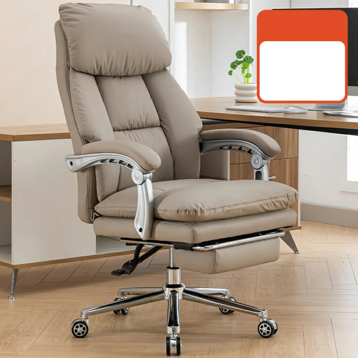 Swivel High-Back Faux Leather Office Chair with Headrest Image - 2