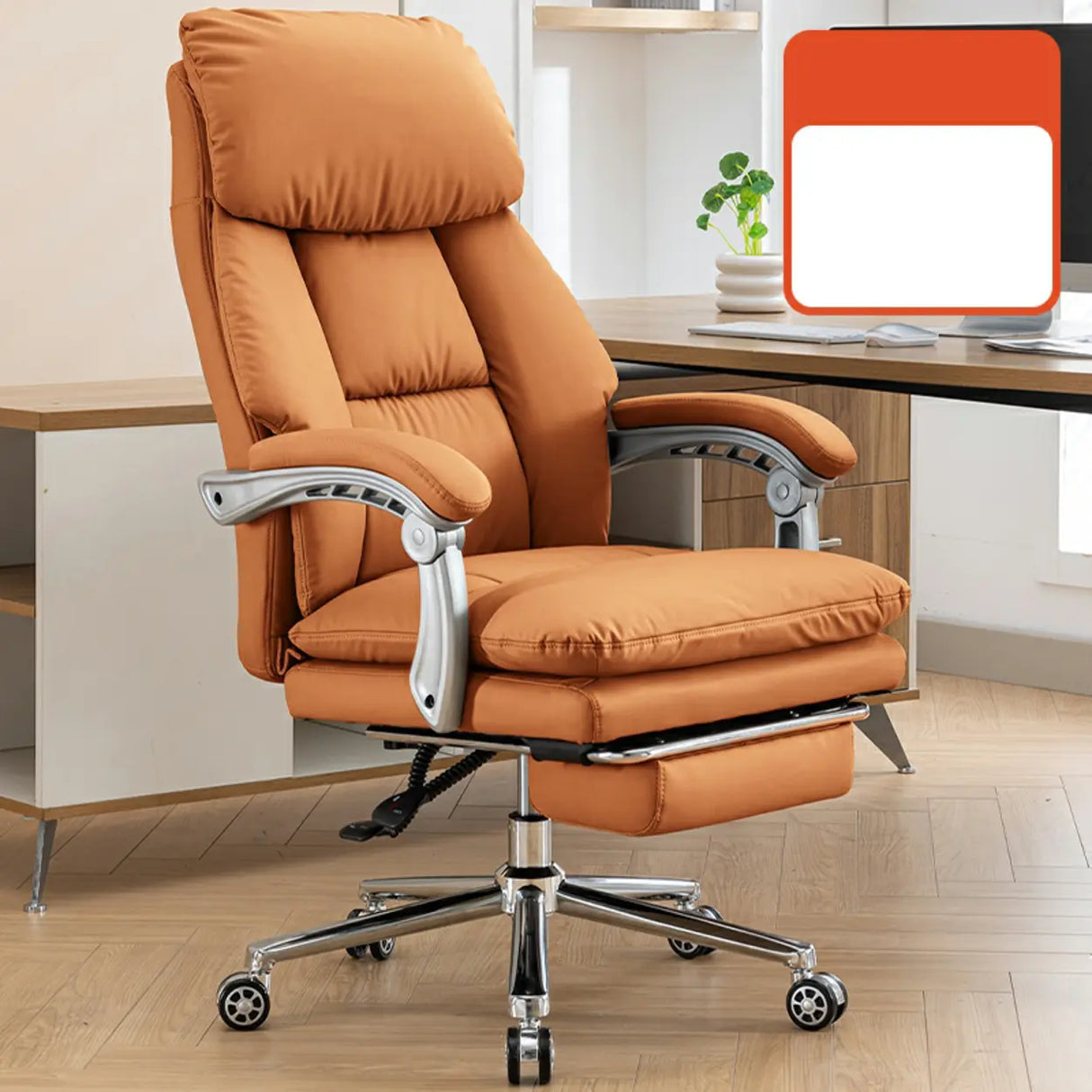 Swivel High-Back Faux Leather Office Chair with Headrest Image - 3